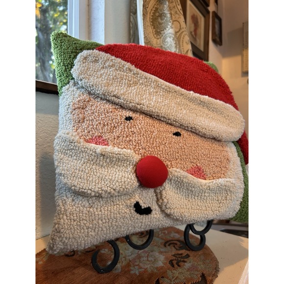 Peking Handicraft Santa with Pom Hooked Wool Pillow Holiday Christmas - Picture 2 of 7